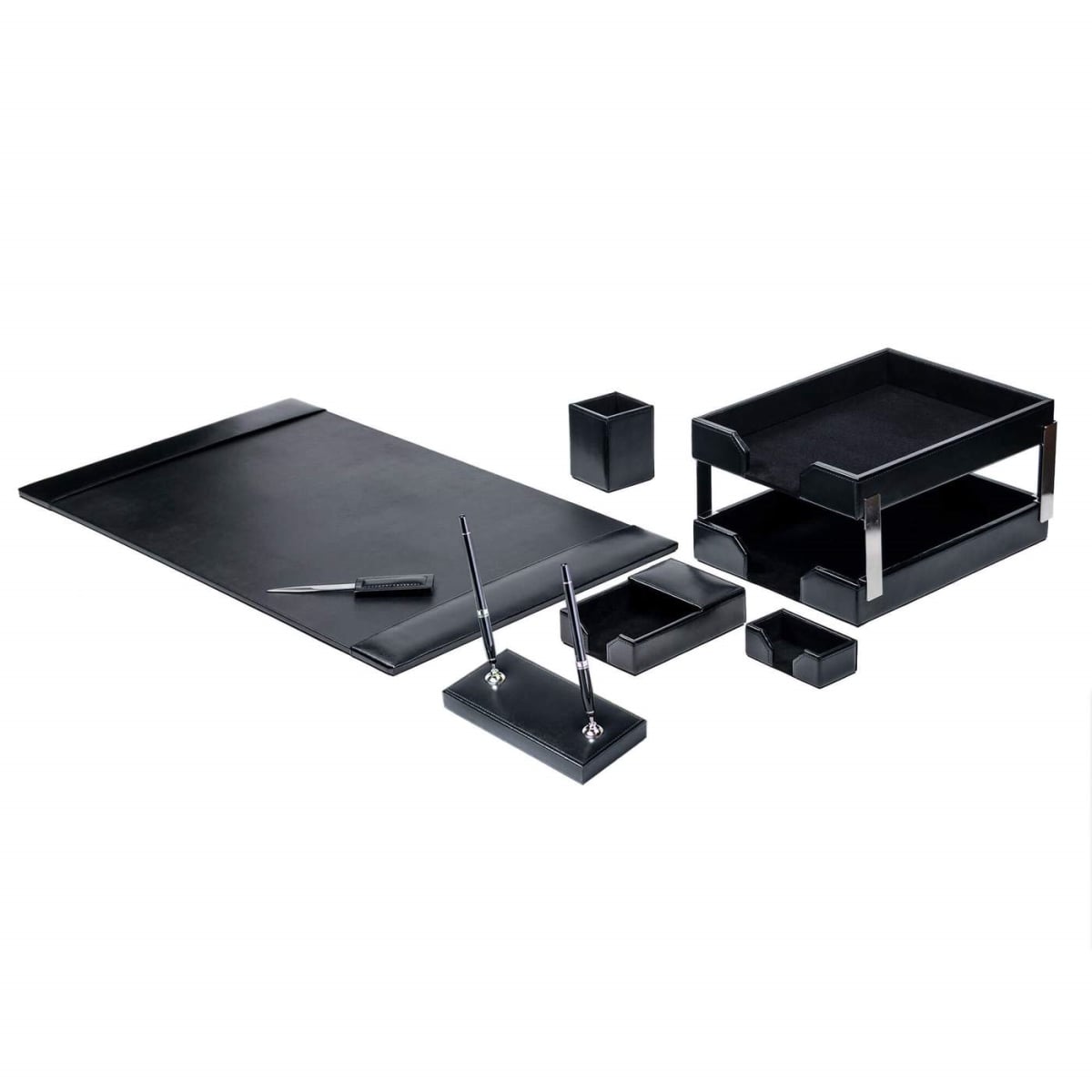 DL-1409 Black Bonded Leather 9-Piece Desk Set