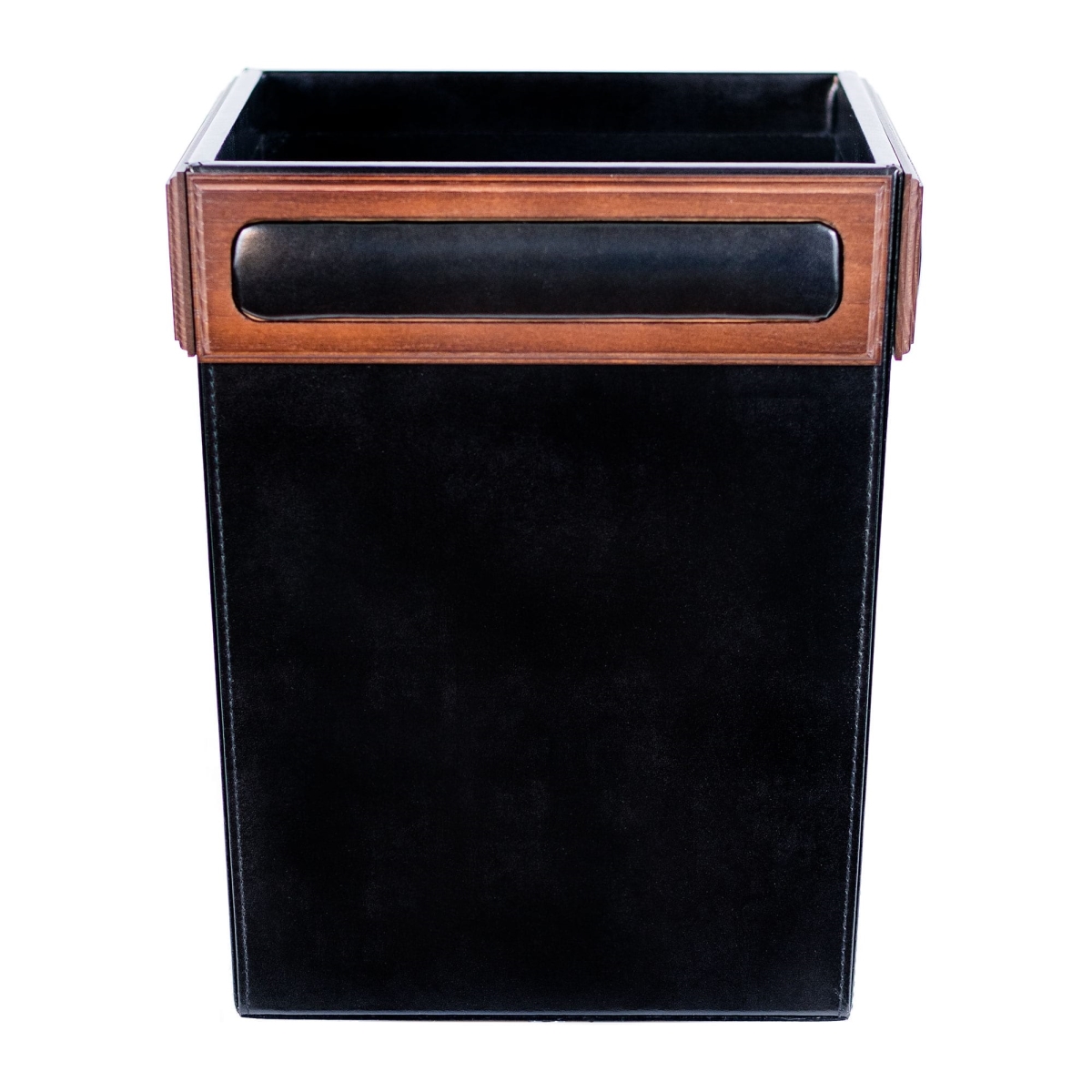 Picture of Dacasso  AC-8403 Walnut & Black Leather Waste Basket, 14 Qt