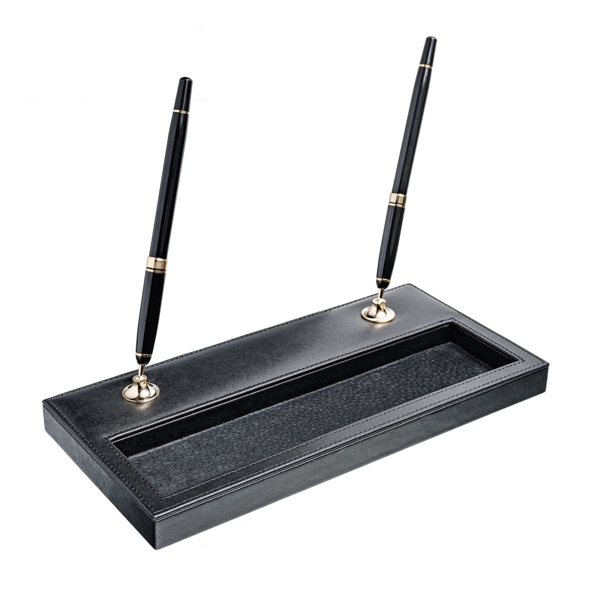 Picture of Dacasso  AC-1004 Black Leather Double Pen Stand w/ Gold Accents