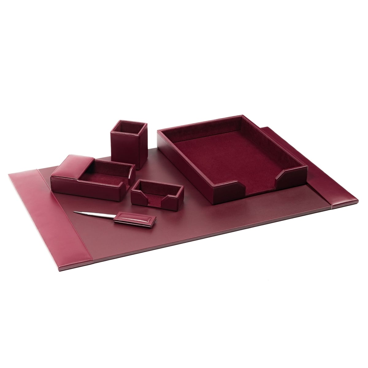 DL-5201 Burgundy Bonded Leather 6-Piece Desk Set