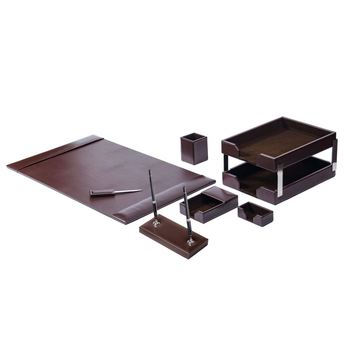 DL-3609 Dark Brown Bonded Leather 9-Piece Desk Set