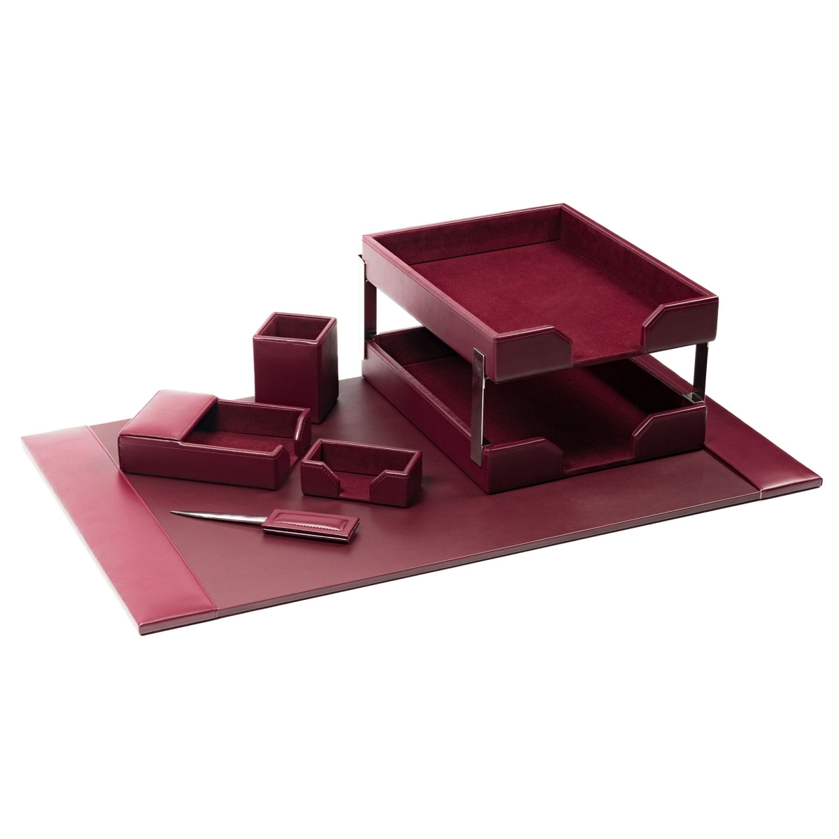 DL-5203 Burgundy Bonded Leather 8-Piece Desk Set