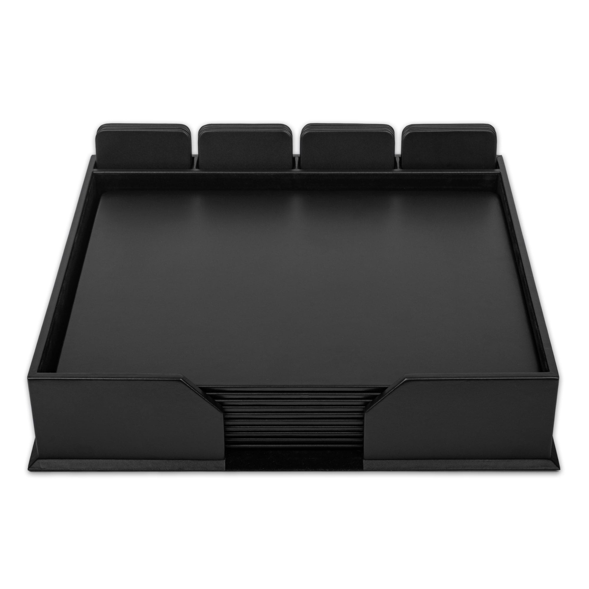 DL-1053 10 Seat Black Leather Conference Room Set w/ Square Coasters, 17 x 14 Size Pads
