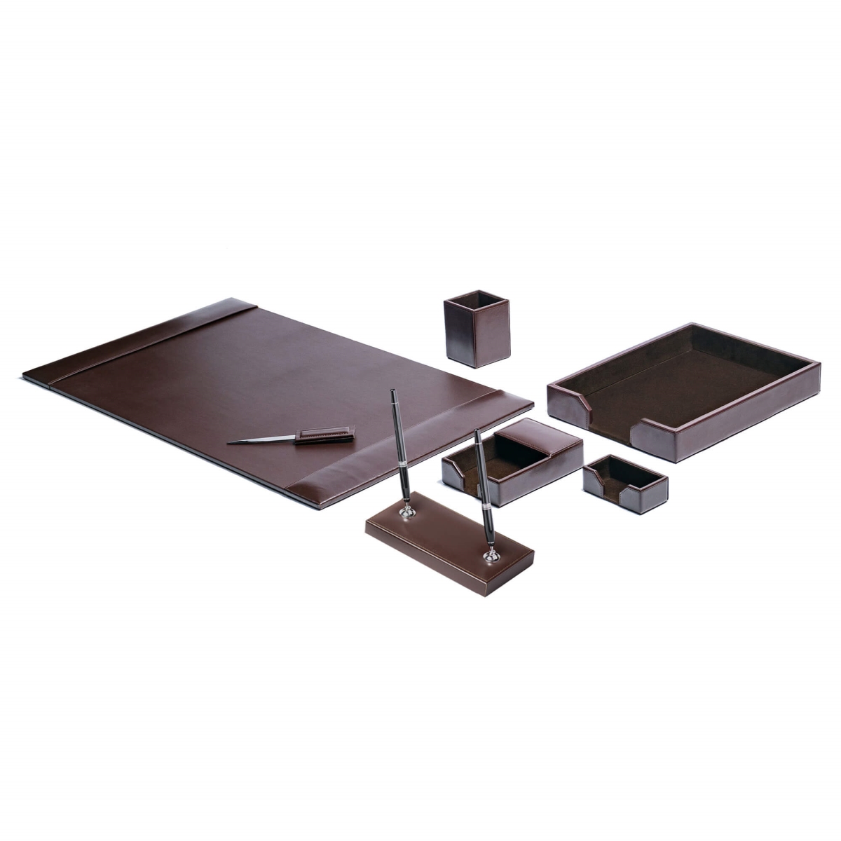 DL-3608 Dark Brown Bonded Leather 7-Piece Desk Set