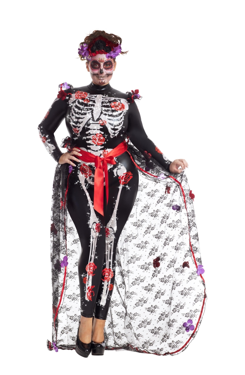 PK2053X-CST-3X Womens Plus Rosas Day of The Dead Costume - 3X