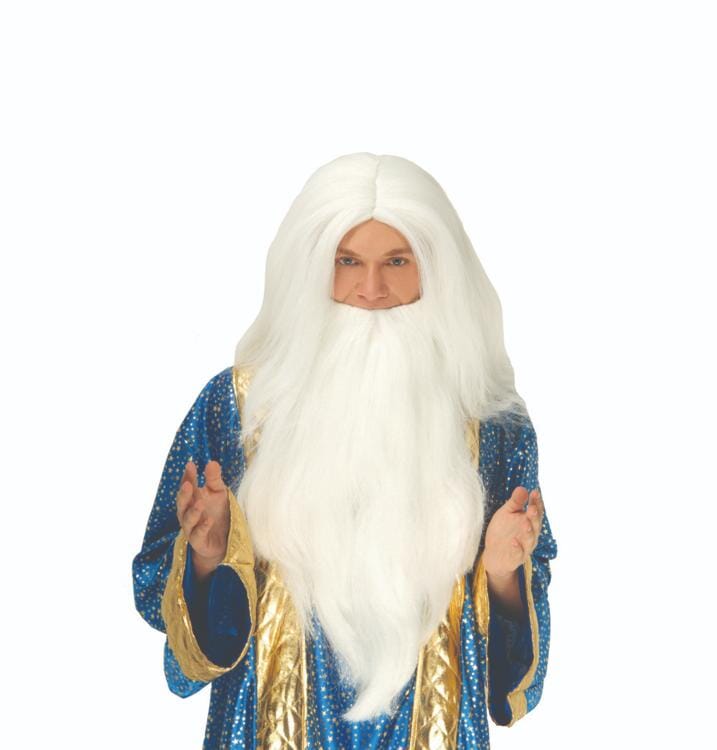 WG440-WHT-OS Wizard Wig With Beard Costume for Womens, White - One Size