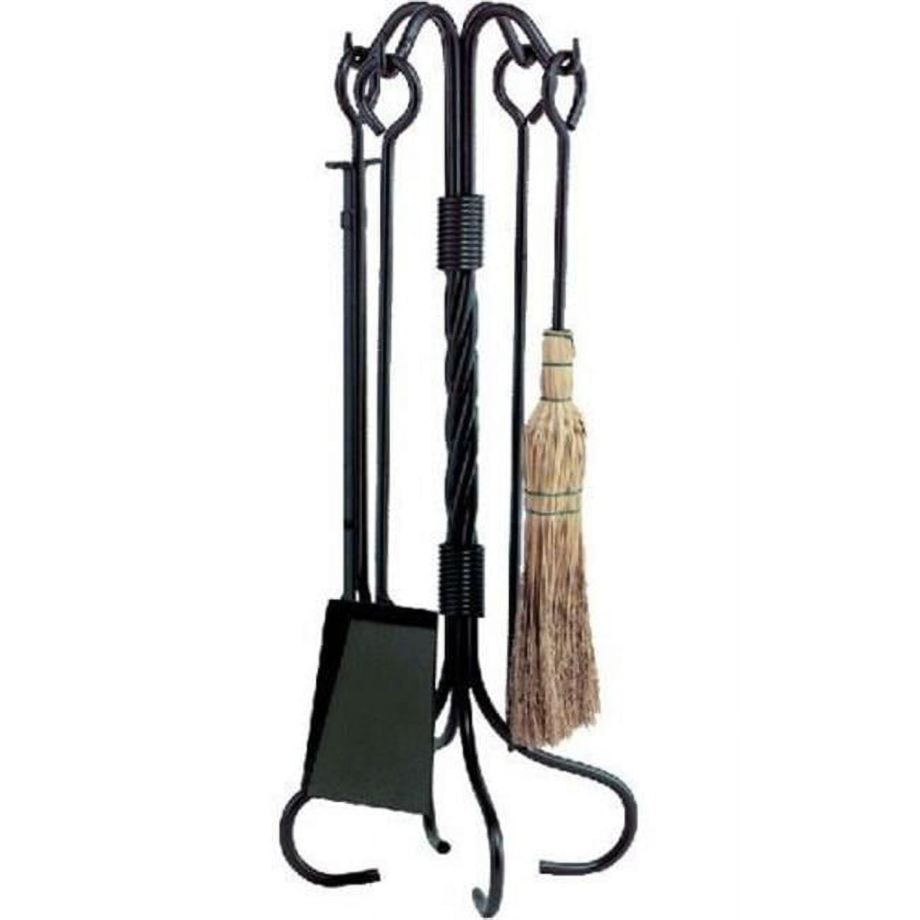 Picture of Dagan 5810 Wrought Iron Fireplace Tool Set - Corn Broom & Twist Stand&#44; Black - 5 Piece