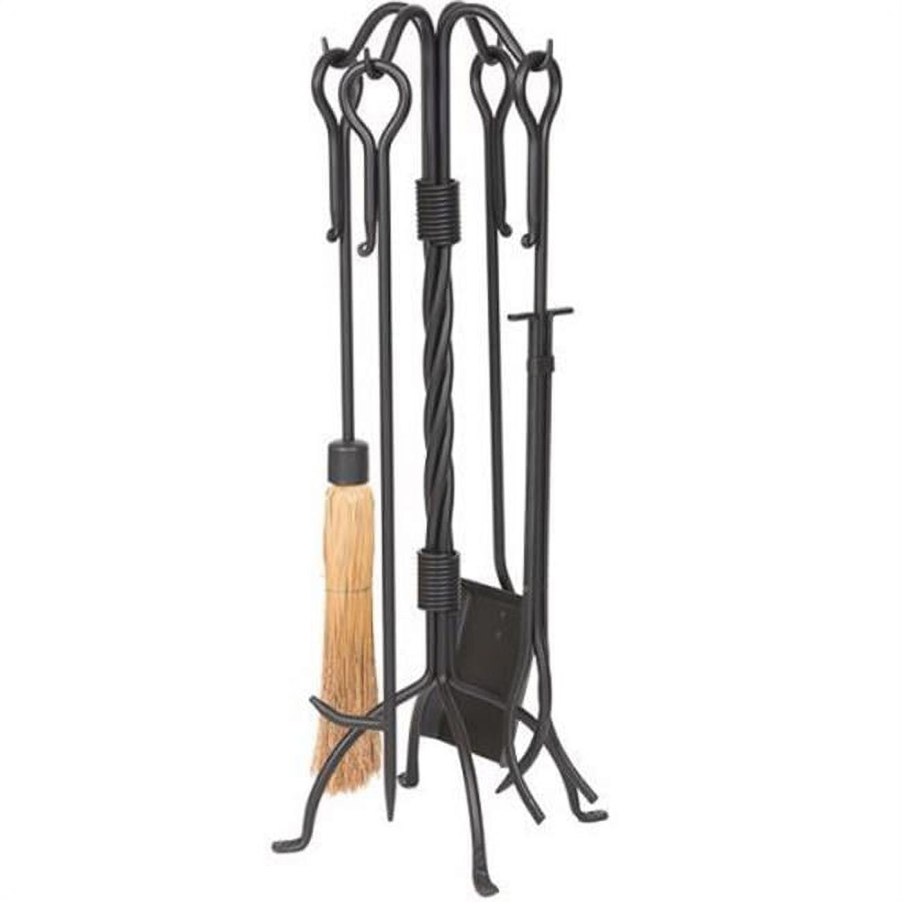 Picture of Dagan 5822 Wrought Iron Fireplace Tool Set - Corn Broom & Twist Stand&#44; Black - 5 Piece