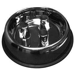 QT Dog Non-Skid Brake-Fast Slow Chow Dog Bowl - Stainless Steel - Small 1 Quart