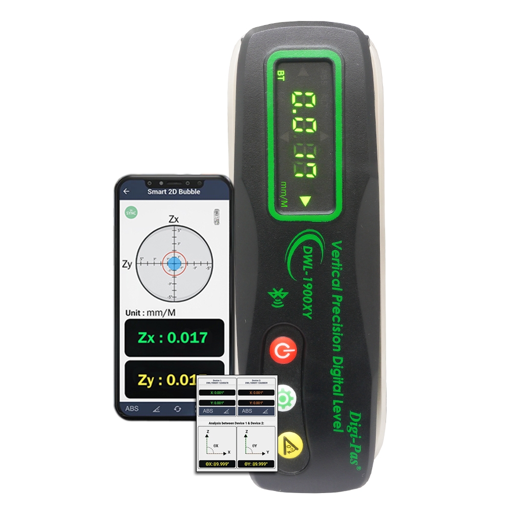 Picture of Digi-Pas 2-01901-99 Digi-Pas 2-Axis Smart VERTICAL & PERPENDICULARITY Precision Level DWL1900XY Bluetooth&#44; Resolution of 1m/50mm to 17m/1&#44;000mm