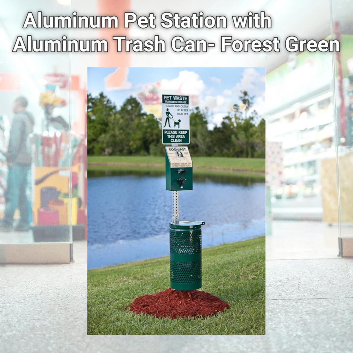 Picture of Dogipot 1003A-L Aluminum Pet Station with Aluminum Trash Can- Forest Green