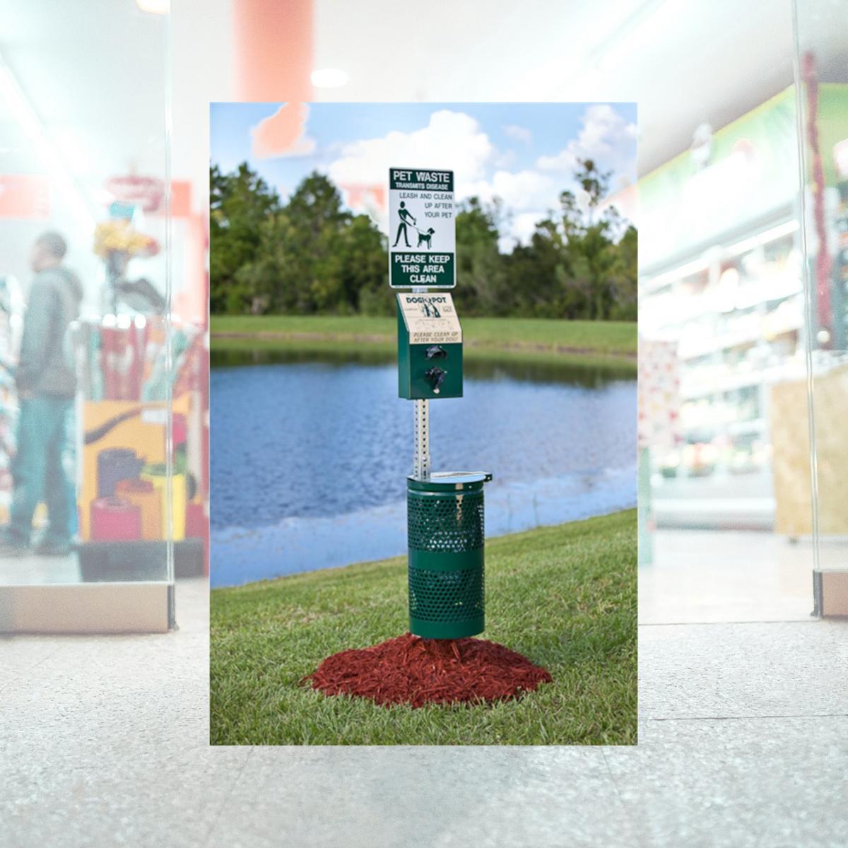 Picture of Dogipot 1003A-L Aluminum Pet Station with Aluminum Trash Can- Forest Green