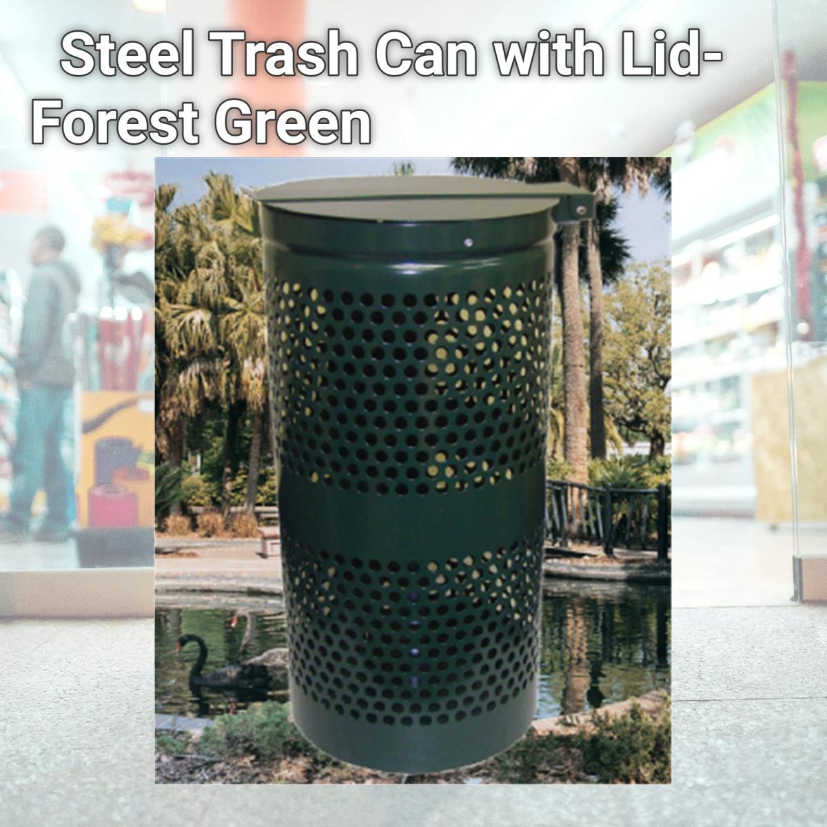 Picture of Dogipot 1206-L Steel Trash Can with Lid- Forest Green