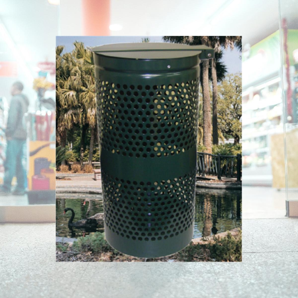 Picture of Dogipot 1206-L Steel Trash Can with Lid- Forest Green