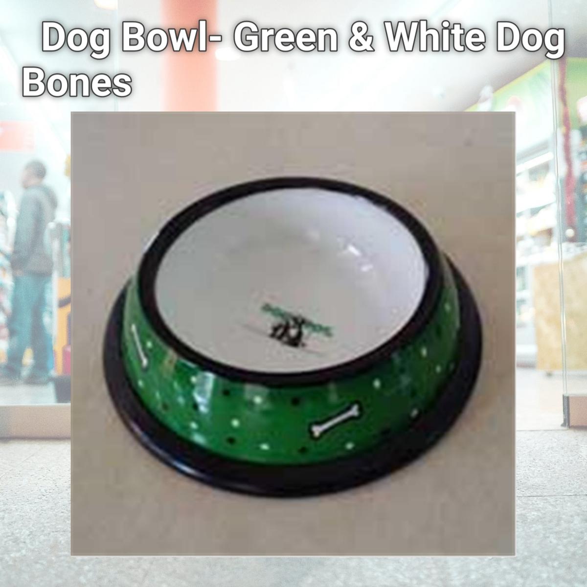 Picture of Dogipot 1701-L Dog Bowl- Green & White Dog Bones