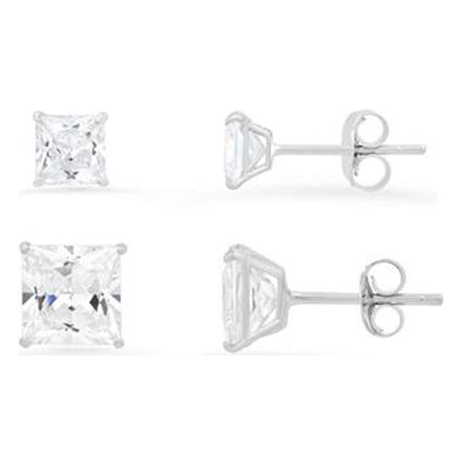 Picture of 212 Main 315-5QES402W Womens Sterling Silver Princess-Cut Cubic Zirconia Earring Set, Set of 3