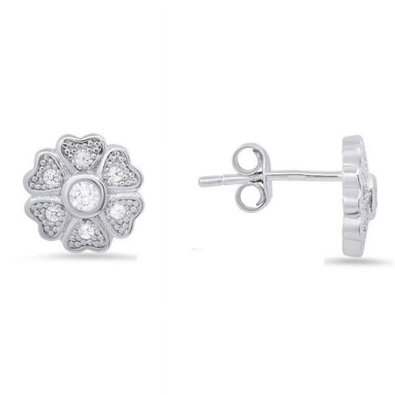 Picture of 212 Main 06-033-DSE Womens Sterling Silver Petite Heart Clover Cubic Zirconia Stud Earrings