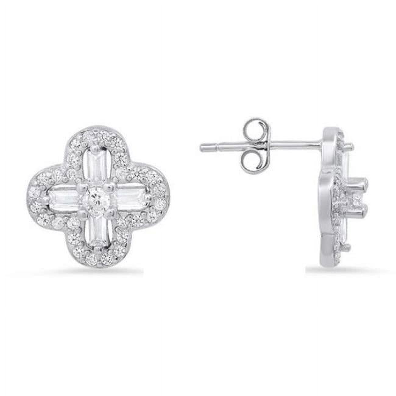 Picture of 212 Main 06-039-DSE Womens Sterling Silver Baguette-Cut Clover Cubic Zirconia Stud Earrings