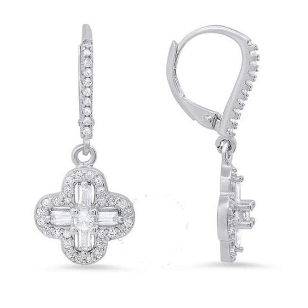 Picture of 212 Main 06-040-DSE Womens Sterling Silver Baguette-Cut Clover Dangle Cubic Zirconia Leverback Earrings