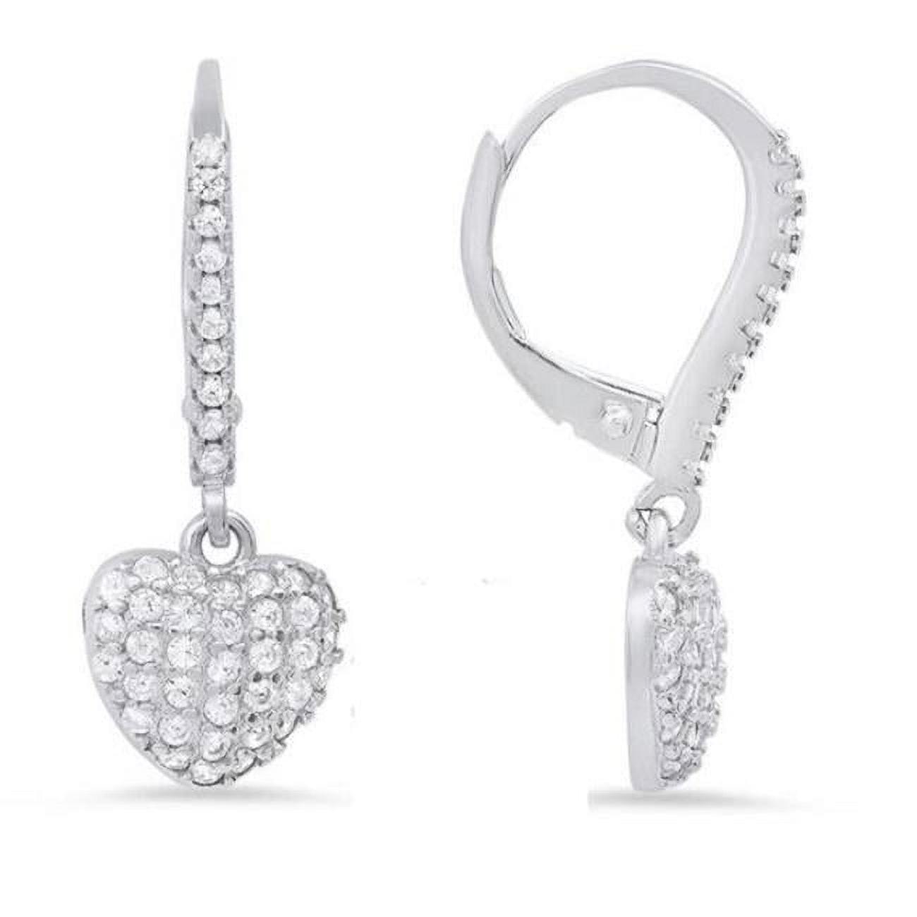 Picture of 212 Main 06-043-DSE Womens Sterling Silver Pave Heart Cubic Zirconia Dangle Leverback Earrings
