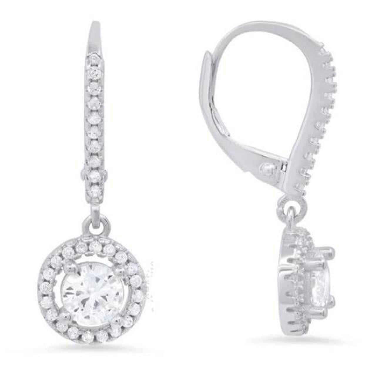 Picture of 212 Main 06-044-DSE Womens Sterling Silver Halo Cubic Zirconia Leverback Earrings