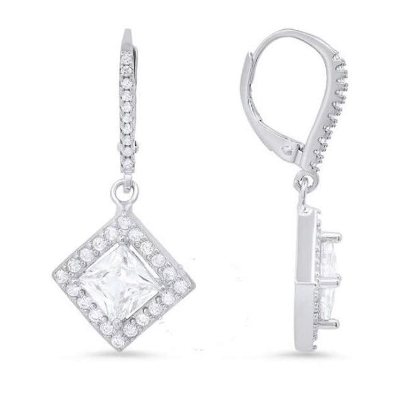 Picture of 212 Main 06-045-DSE Womens Sterling Silver Princess-Cut Cubic Zirconia Leverback Earrings