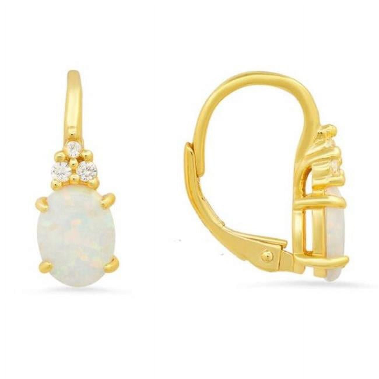Picture of 212 Main 07-001Y-DSE Womens 14K Gold Over Silver Opal & Cubic Zirconia Leverback Earrings