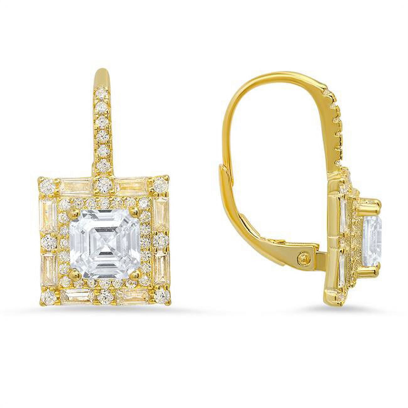 Picture of 212 Main 04-015Y-DSE Womens 14K Gold Over Silver Asscher-Cut Halo Cubic Zirconia Leverback Earrings
