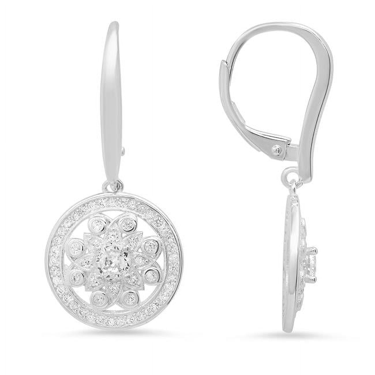 Picture of 212 Main 04-017-DSE Womens Sterling Silver Dangling Cubic Zirconia Flower Leverback Earrings