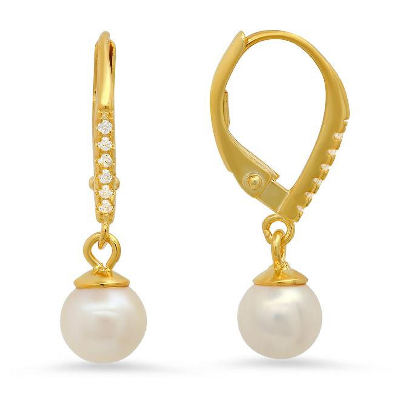 Picture of 212 Main 04-018Y-DSE Womens 14K Gold Over Silver Pearl & Cubic Zirconia Dangling Leverback Earrings