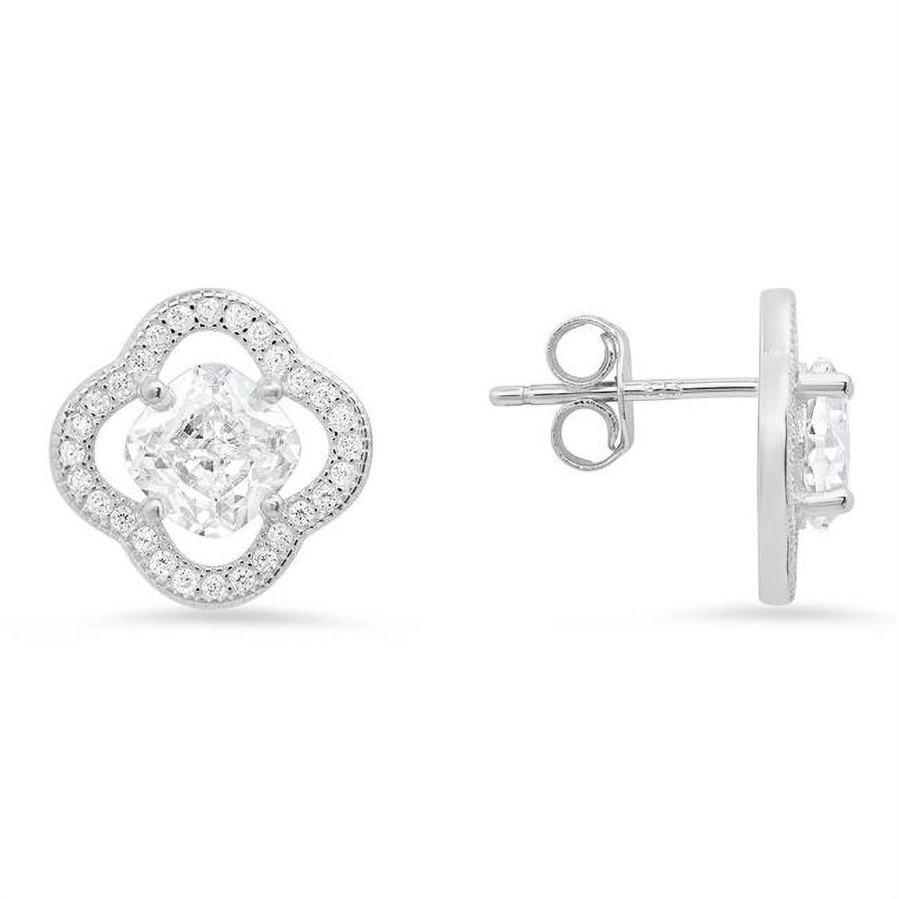Picture of 212 Main 04-020-DSE Womens Sterling Silver Cushion-Cut Flower Cubic Zirconia Stud Earrings
