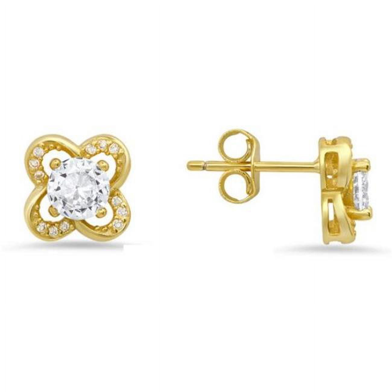Picture of 212 Main 04-022Y-DSE Womens 14K Gold Over Silver Flower Cubic Zirconia Stud Earrings