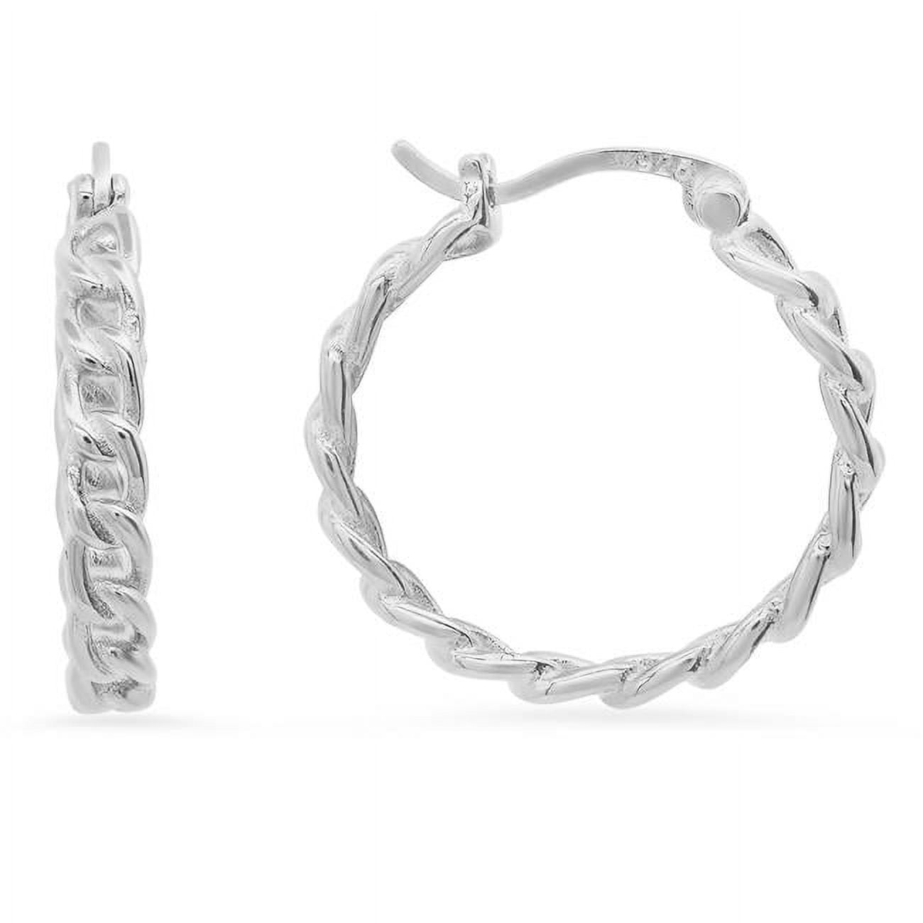 Picture of 212 Main 04-032-DSE Womens Sterling Silver Curb Chain Hoop Earrings