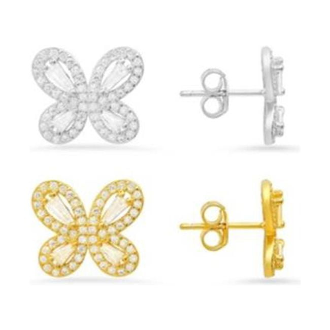 Picture of 212 Main 04-034Y-DSE Womens 14K Gold Over Silver Butterfly Cubic Zirconia Stud Earrings