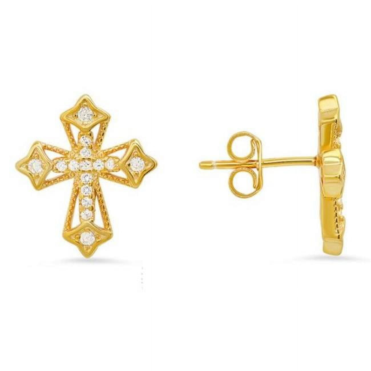 Picture of 212 Main 04-035Y-DSE Womens 14K Gold Over Silver Vintage Cubic Zirconia Cross Stud Earrings
