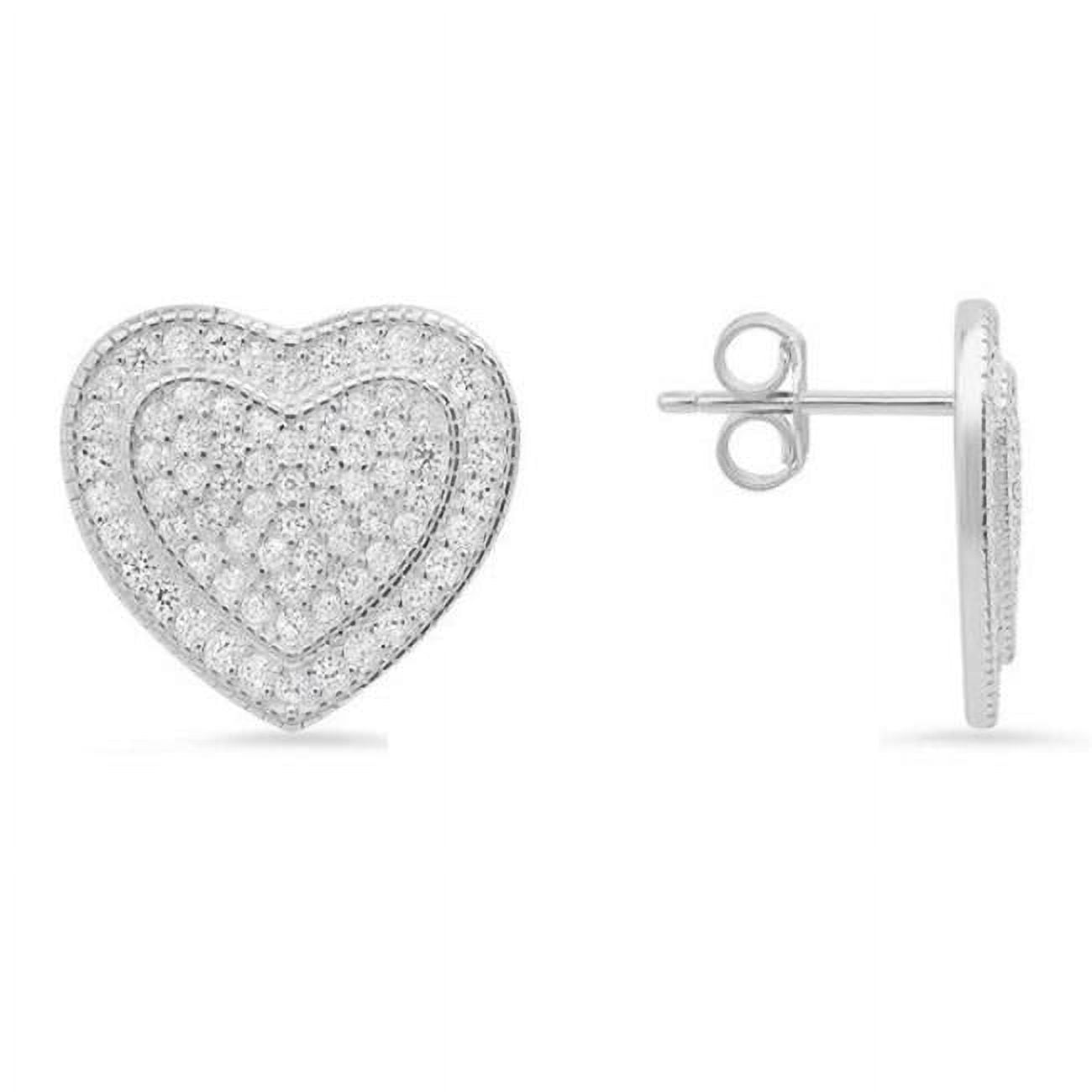 Picture of 212 Main 04-036-DSE Womens Sterling Silver Pave Cubic Zirconia Heart Stud Earrings
