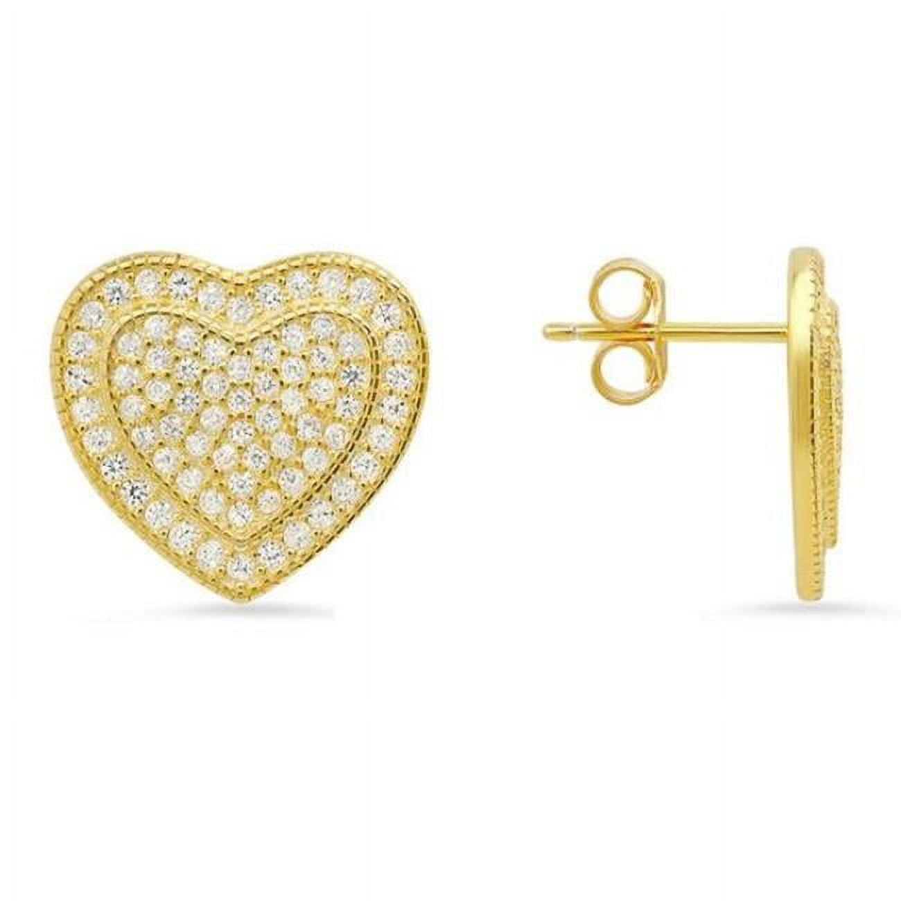 Picture of 212 Main 04-036Y-DSE Womens 14K Gold Over Silver Pave Cubic Zirconia Heart Stud Earrings
