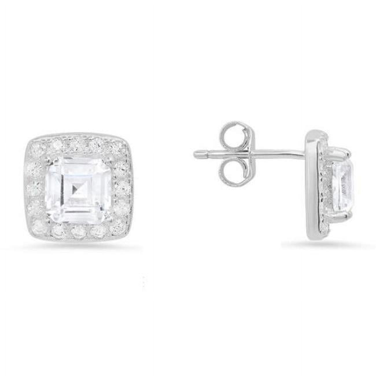 Picture of 212 Main 04-037-DSE Womens Sterling Silver Asscher-Cut Halo Cubic Zirconia Stud Earrings