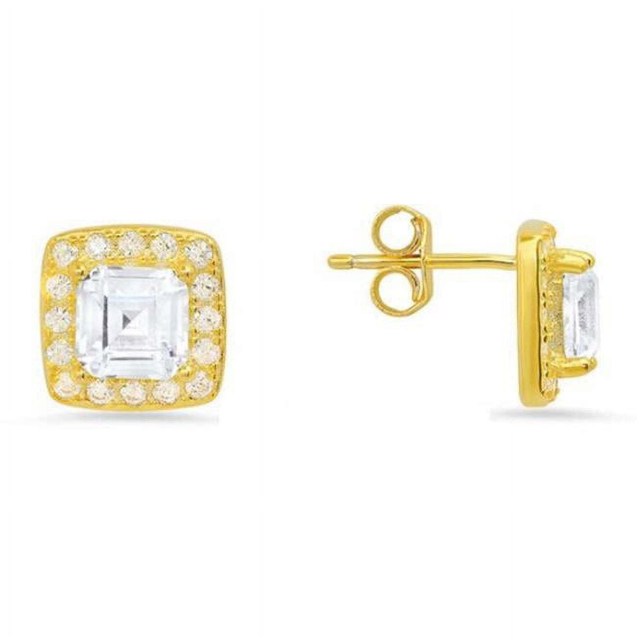 Picture of 212 Main 04-037Y-DSE Womens 14K Gold Over Silver Asscher-Cut Halo Cubic Zirconia Stud Earrings