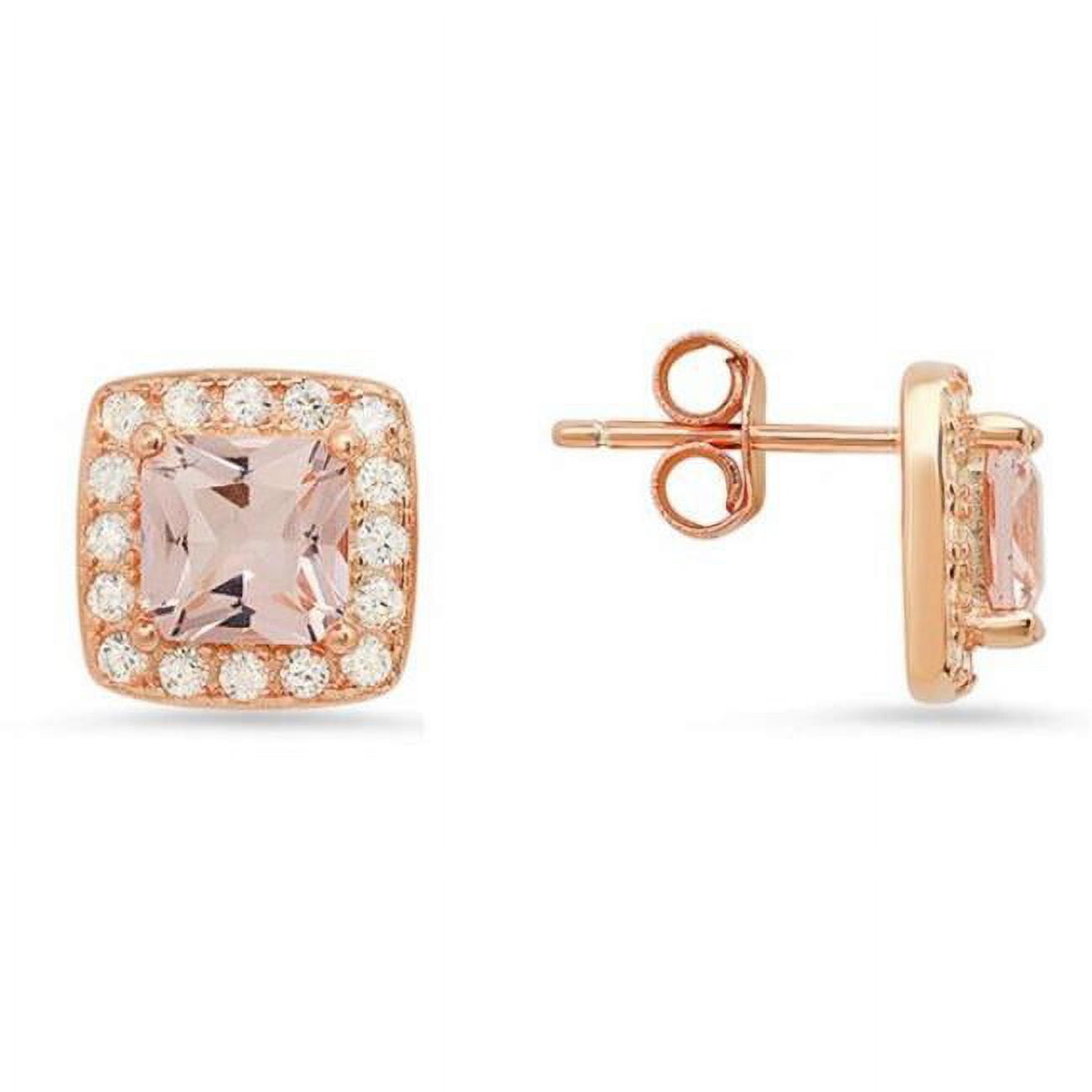 Picture of 212 Main 04-037R-DSE Womens 14K Rose Gold Over Silver Morganite Cubic Zirconia Halo Stud Earrings