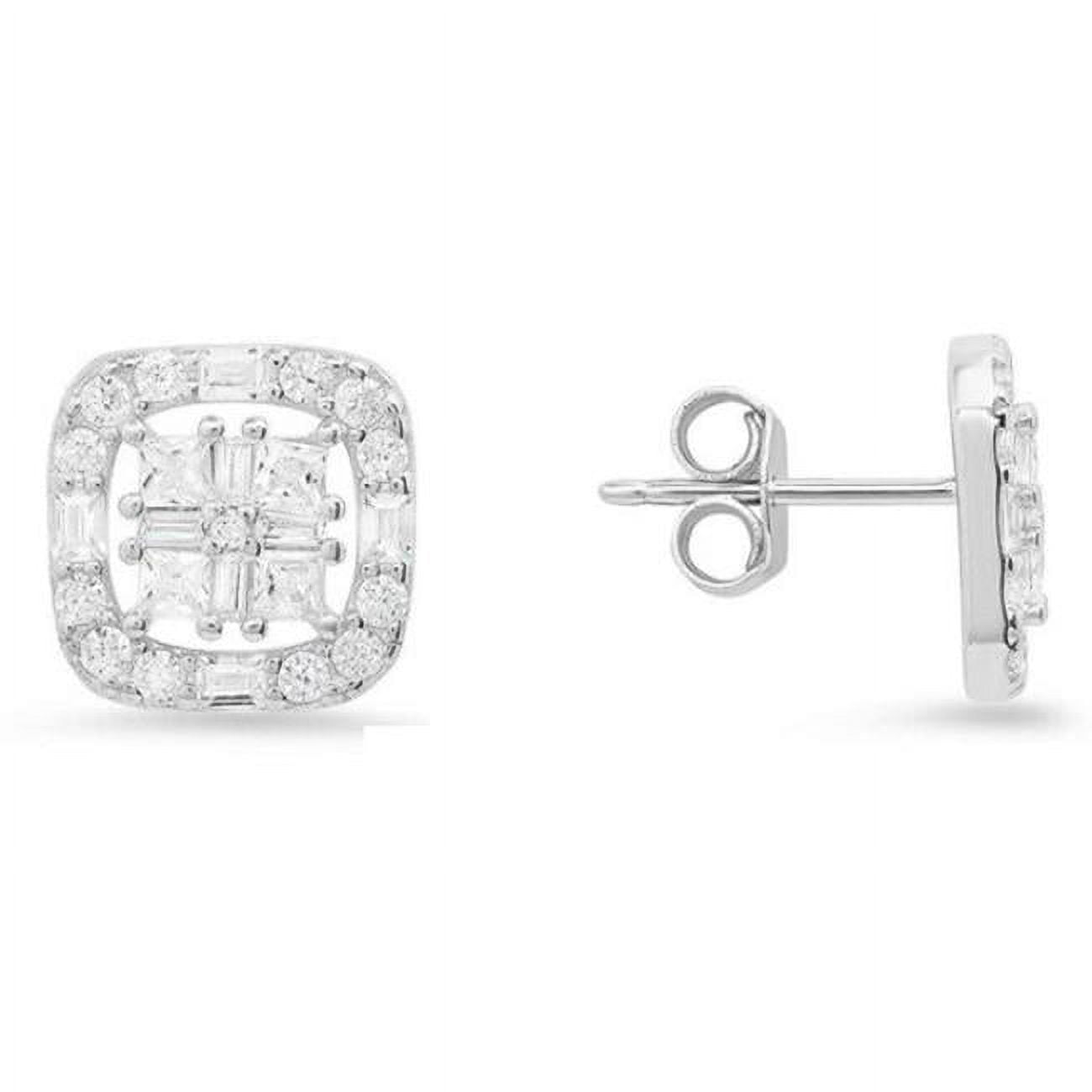 Picture of 212 Main 04-039-DSE Womens Sterling Silver Princess & Baguette Cubic Zirconia Halo Stud Earrings