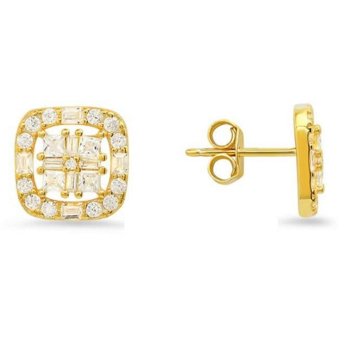 Picture of 212 Main 04-039Y-DSE Womens 14K Gold Over Silver Princess & Baguette Cubic Zirconia Halo Stud Earrings