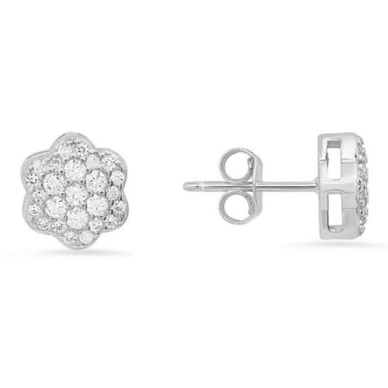Picture of 212 Main 04-040-DSE Womens Sterling Silver Flower Cubic Zirconia Stud Earrings