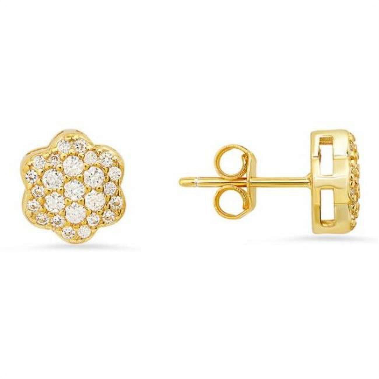Picture of 212 Main 04-040Y-DSE Womens 14K Gold Over Silver Flower Cubic Zirconia Stud Earrings