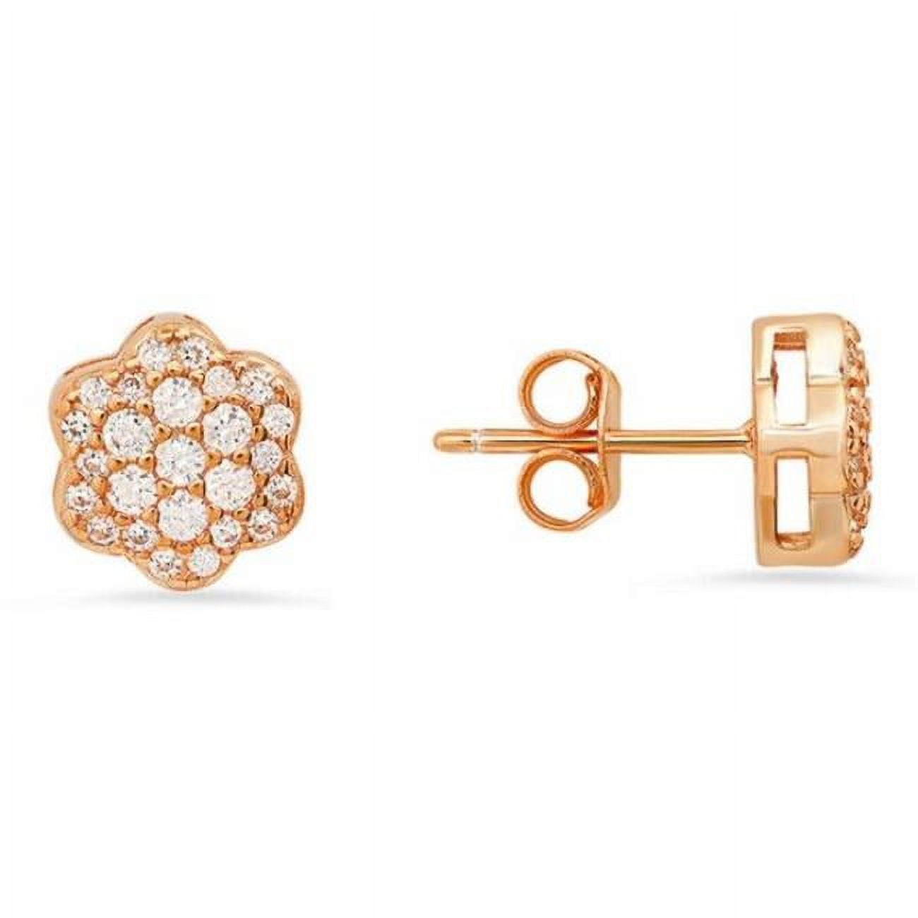 Picture of 212 Main 04-040R-DSE Womens 14K Rose Gold Over Silver Flower Cubic Zirconia Stud Earrings