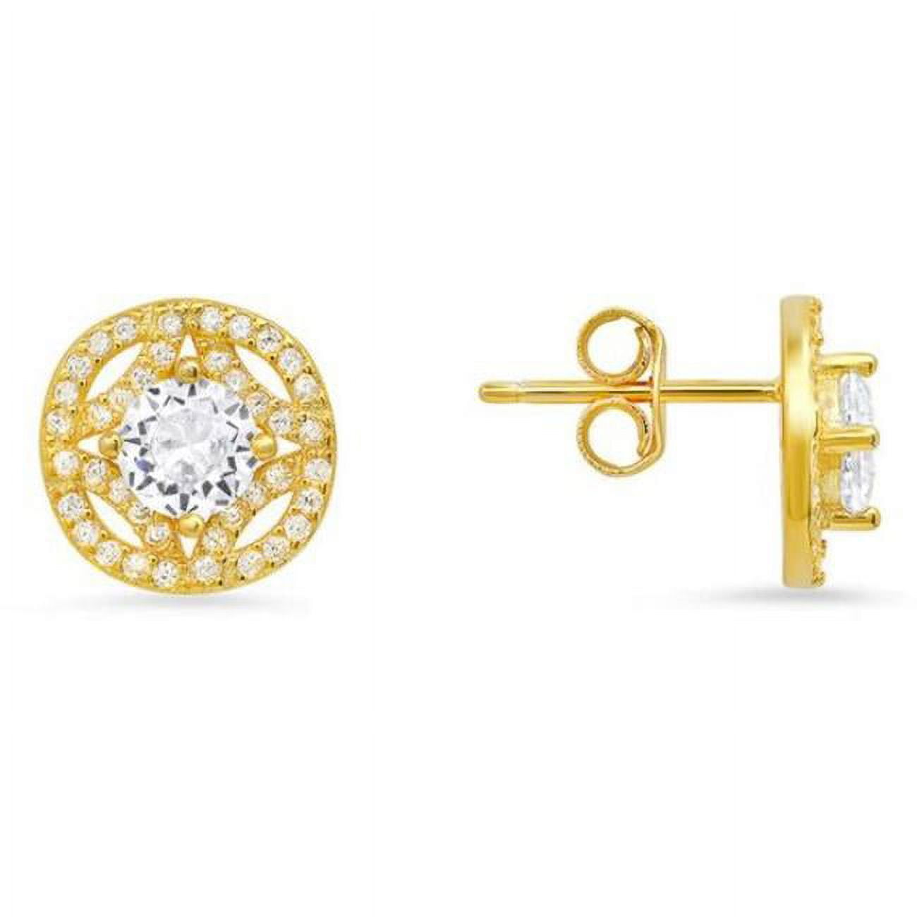 Picture of 212 Main 04-041Y-DSE Womens Yelow Gold Over Silver Vintage Halo Cubic Zirconia Stud Earrings