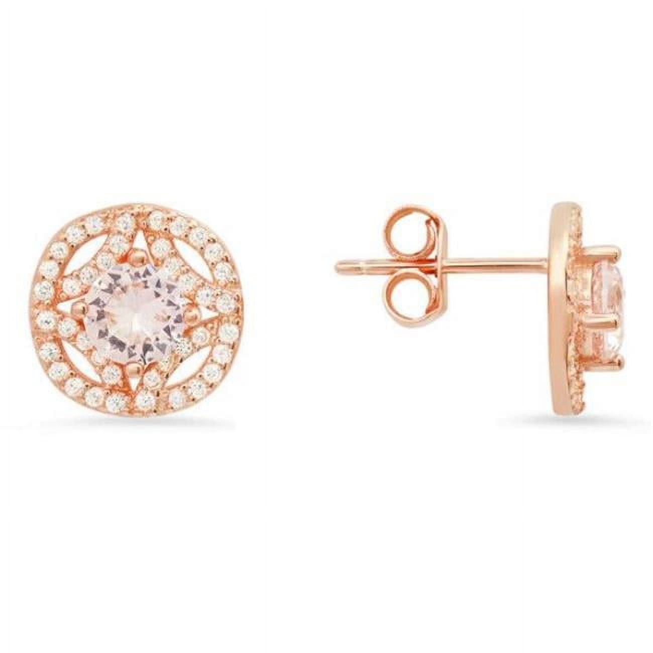 Picture of 212 Main 04-041R-DSE Womens 14K Rose Gold Over Silver Vintage Halo Morganite Cubic Zirconia Stud Earrings