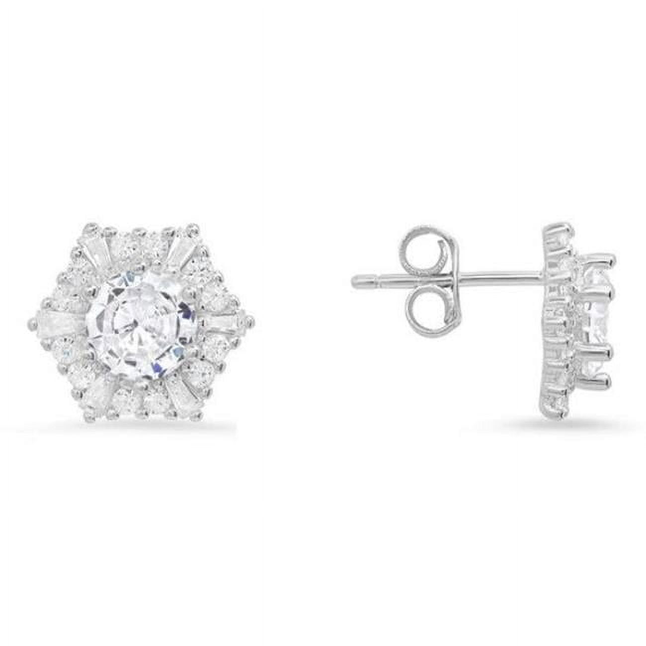 Picture of 212 Main 04-042-DSE Womens Sterling Silver Hexagon Cubic Zirconia Halo Stud Earrings