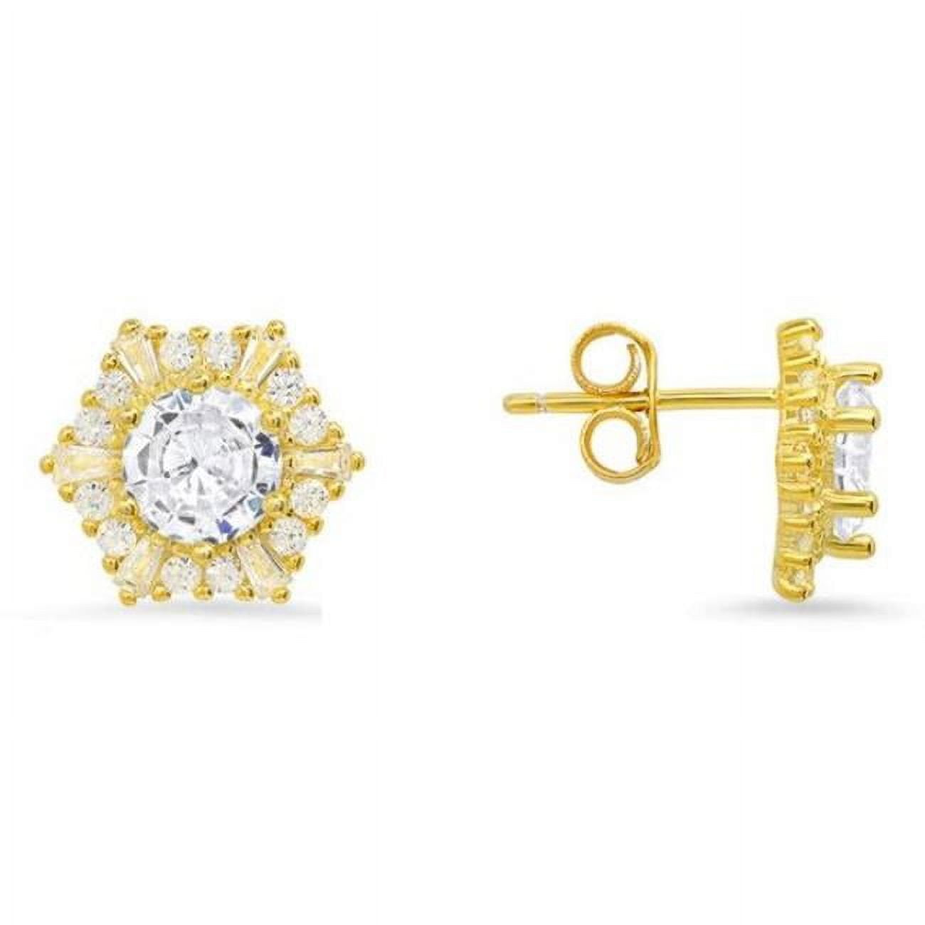 Picture of 212 Main 04-042Y-DSE Womens 14K Gold Over Silver Hexagon Cubic Zirconia Halo Stud Earrings