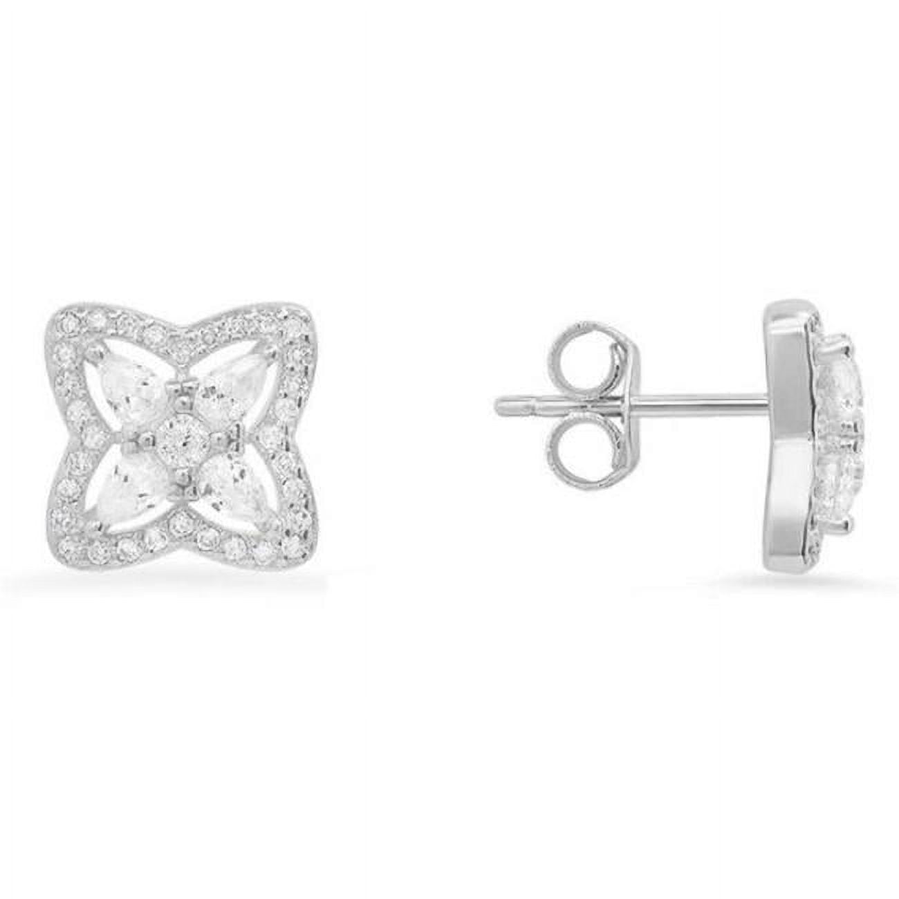 Picture of 212 Main 04-043-DSE Womens Sterling Silver Pear-Cut Cubic Zirconia Flower Stud Earrings